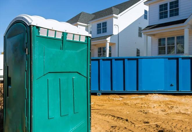 a glimpse of construction site sanitation portable toilet line-up